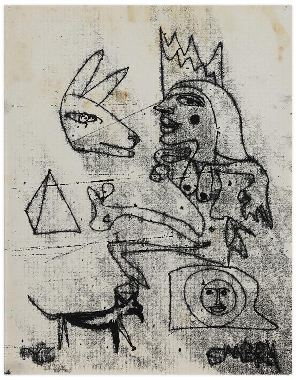 Catalogue raisonné, Norris Embry, Sans titre (Femme nue et deux chiens), 1966