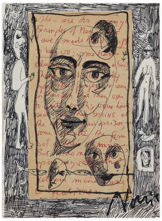 Catalogue raisonné, Norris Embry, Sans titre (Deux figures debout, quatre masques), vers 1957