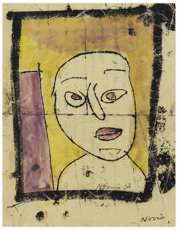 Catalogue raisonné, Norris Embry, Sans titre (Visage en buste sur fond jaune), 1956