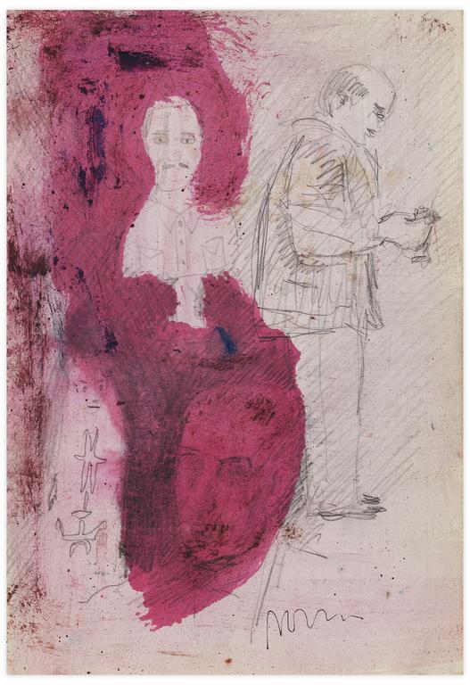 Catalogue raisonné, Norris Embry, Sans titre (Composition rouge, deux hommes), vers 1956