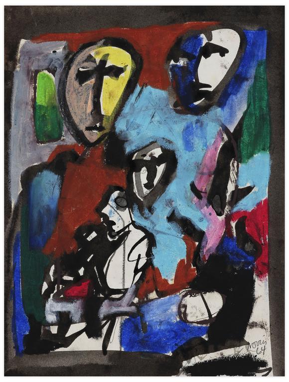 Catalogue raisonné, Norris Embry, Sans titre (Trois masques et figure de profil), 1964