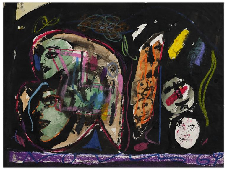 Catalogue raisonné, Norris Embry, Sans titre (Composition noire avec visages), 1969