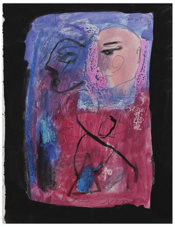 Catalogue raisonné, Norris Embry, Sans titre (Deux visage et animal de profil, bordure noire), 7 septembre 1962