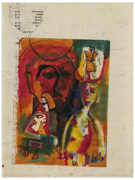 Catalogue raisonné, Norris Embry, Sans titre (Deux figures en pied, trois visages de profil), vers 1963