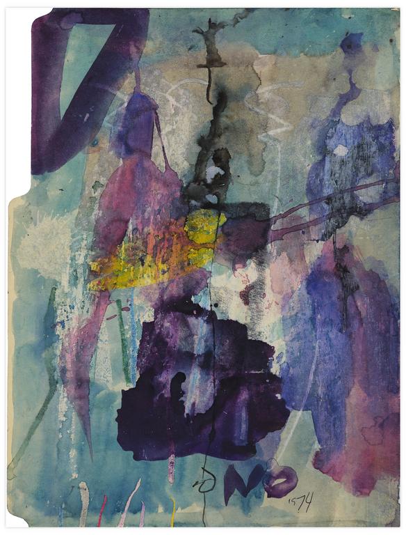 Catalogue raisonné, Norris Embry, Sans titre (Composition abstraite verte, mauve et jaune), 1974