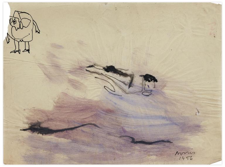 Catalogue raisonné, Norris Embry, Sans titre (Abstraction et figure tête baissée), 1956