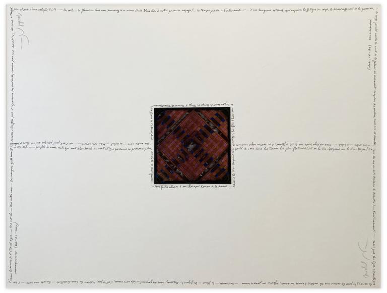 Catalogue raisonné, Henri Maccheroni, Sans titre, œuvre croisée avec Michel Butor, Cartouche ; Egypte-bleu 3ème série - circa 1989
