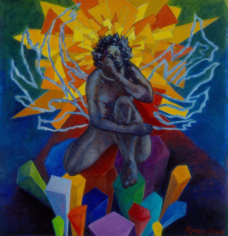 Catalogue raisonné, Brigitte Moreau Serre, Ange sur fonds bleus orangés