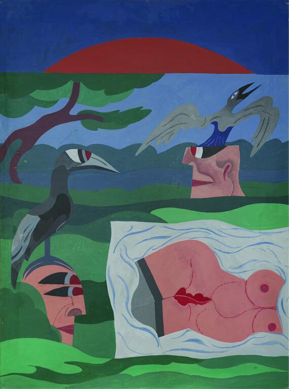 Jean ClertÃ©, "Sans titre", sÃ©rie "Sur l'herbe", acrylique sur toile, 130 x 97 cm