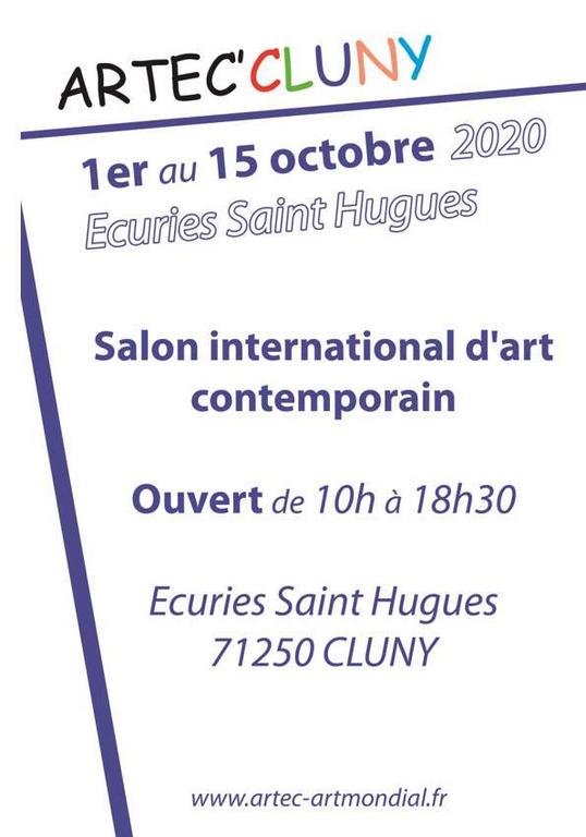 Exposition collective salle des Ecuries Saint-Hugues, Place du 11 aout 1944 71250 Cluny Salon international dâart contemporain du 1er au 15 octobre de 10h Ã  18h30