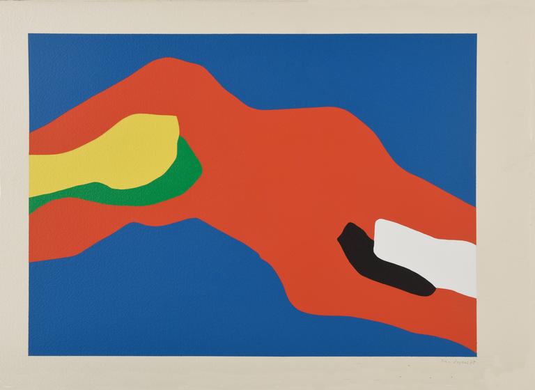 Jean Legros, Pochoir Nuages (rouge traversant sur fond bleu), 1978