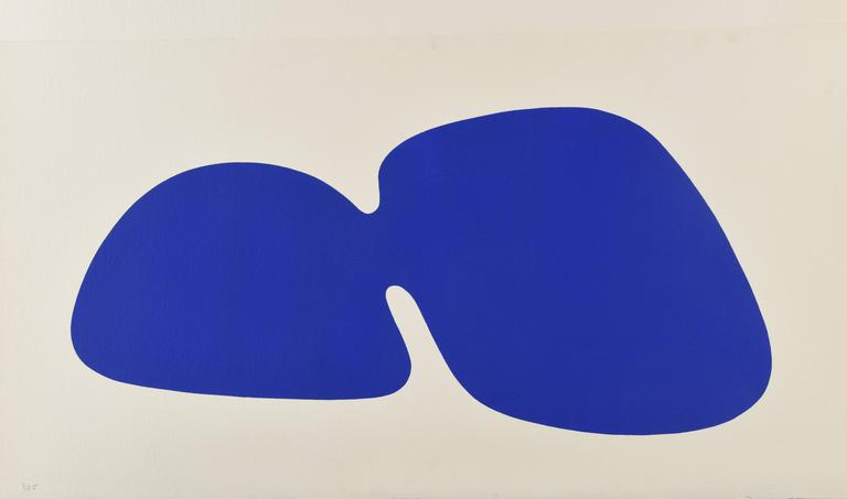 Jean Legros, Pochoir, Composition aux deux formes bleues, 1972