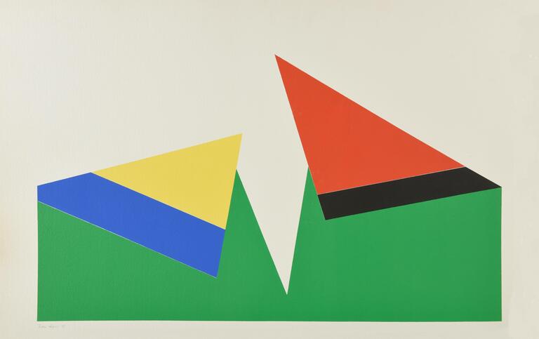 Jean Legros, Pochoir (triangles pliés, jaune rouge), 1973