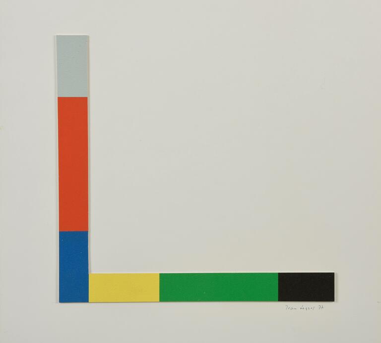 Jean Legros, Maquette sans titre, tôle émaillée (gris, rouge, bleu), 1977