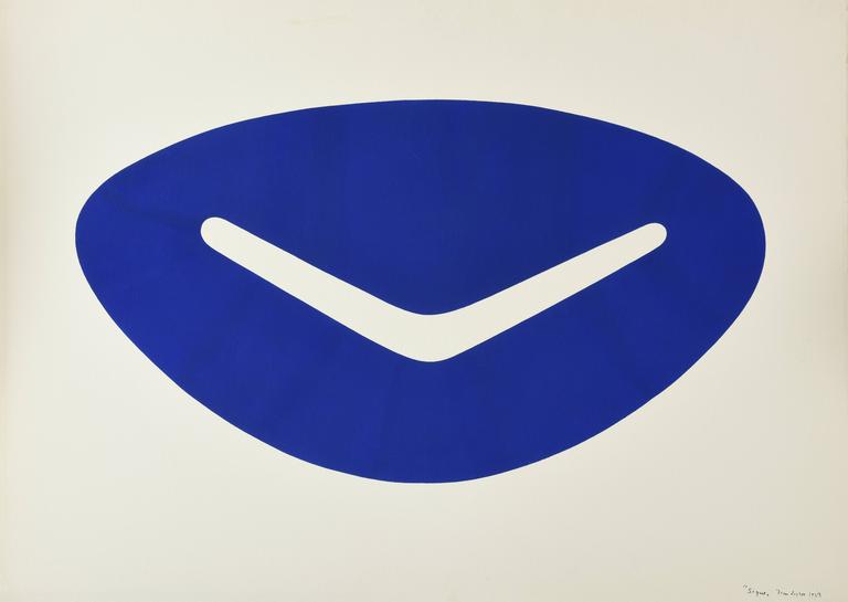 Catalogue raisonné de Jean Legros, Pochoir, Signe (blanc sur bleu), 1973