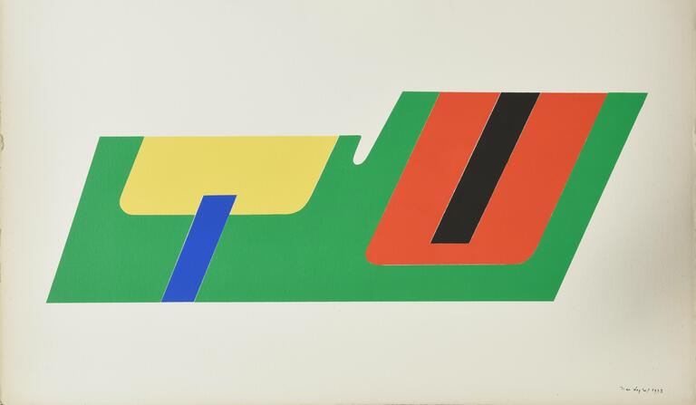 Jean Legros, Pochoir sans titre (couleurs sur forme verte), 1973