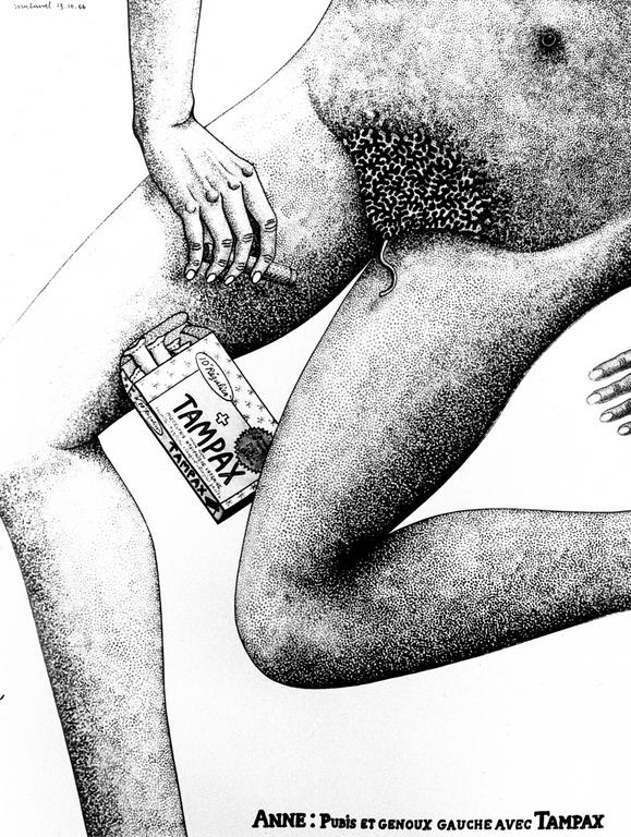 Catalogue raisonné, Robert Malaval, Anne : Pubis et genoux gauche avec TAMPAX