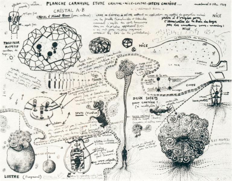 Catalogue raisonné, Robert Malaval, Projet de Carnaval : Etude cristal-Nice-sujets Cortège - 1964