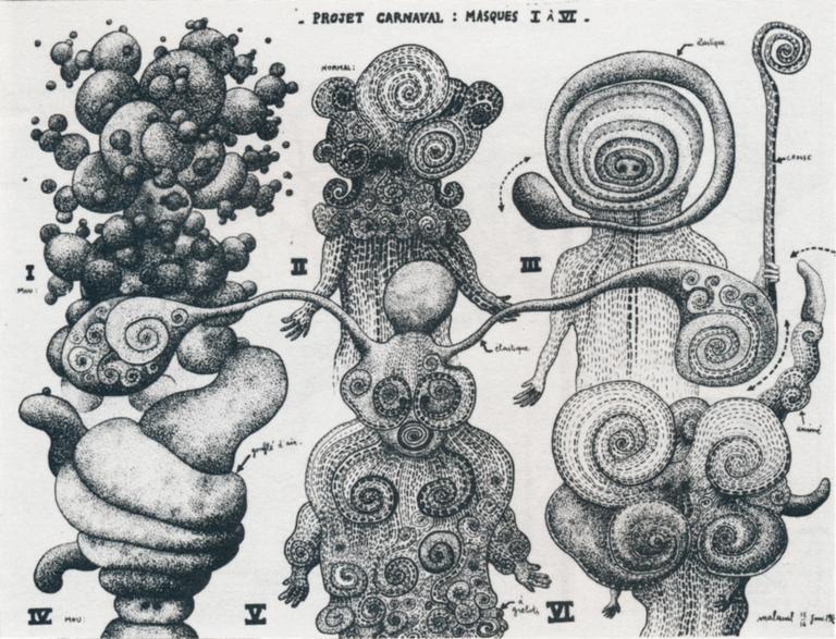 Catalogue raisonné, Robert Malaval, Projet de Carnaval : Masques I à VI - 1965