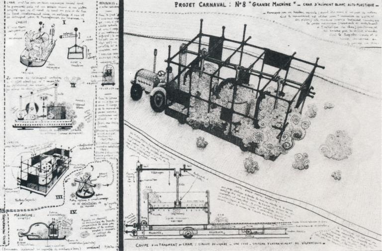 Catalogue raisonné, Robert Malaval, Projet de Carnaval : n°8, Grande Machine, char d'Aliment Blanc auto-plastique - 1964