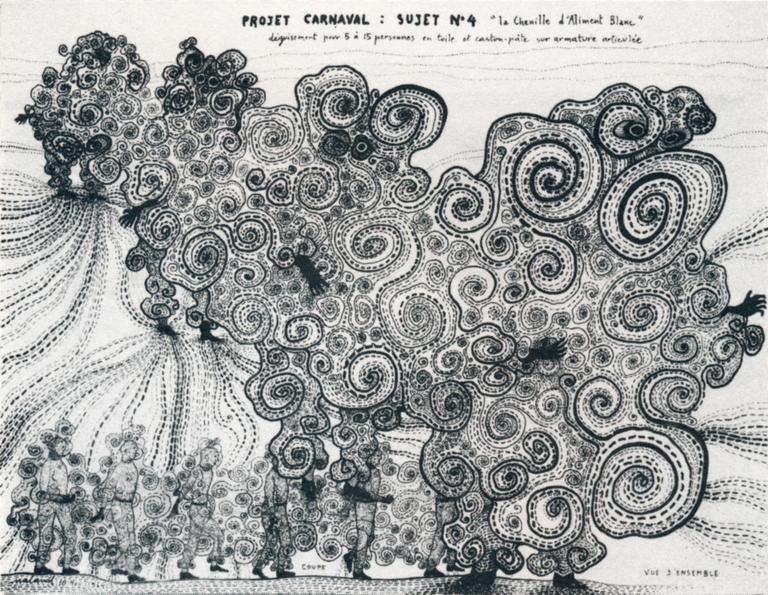 Catalogue raisonné, Robert Malaval, Projet de Carnaval : sujet n°4, La Chenille d'Aliment Blanc - 1964