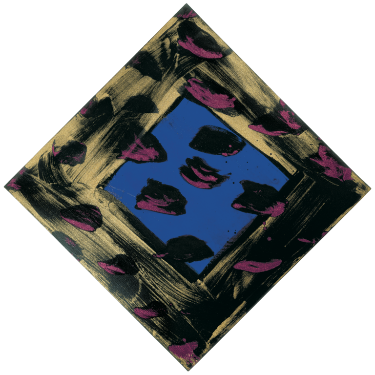 Catalogue raisonné, Robert Malaval, Carré bleu, cadre or, taché carmin - 1980