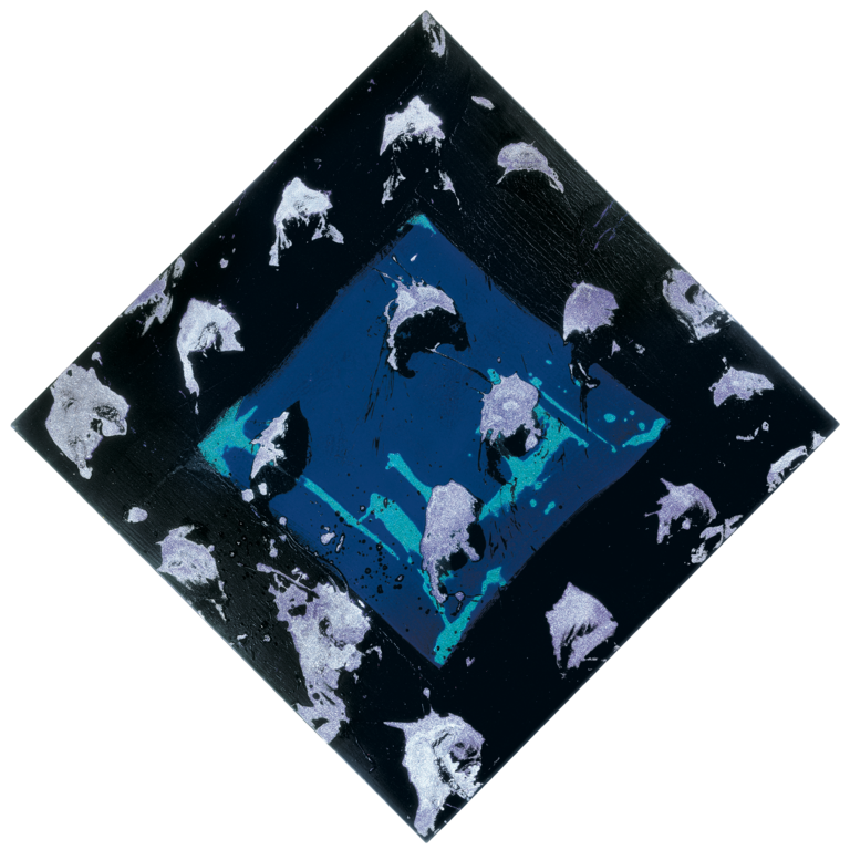 Catalogue raisonné, Robert Malaval, Carré bleu, coulée verte, taches mauves - 1980