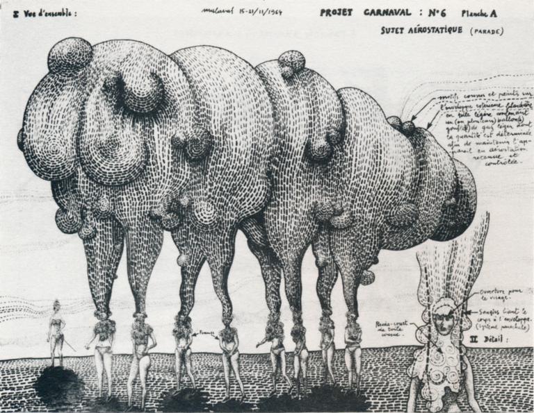 Catalogue raisonné, Robert Malaval, Projet de carnaval : N°6, Planche A, sujet aérostatique (parade) - 1964