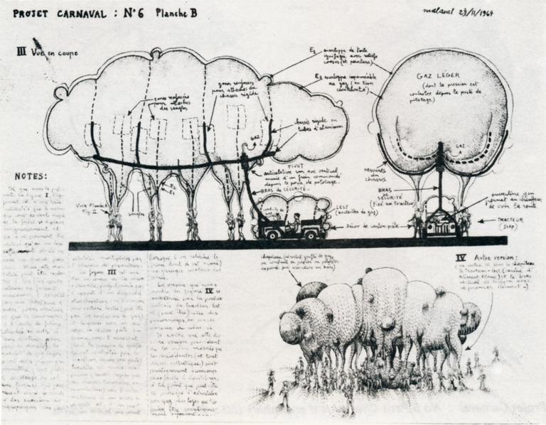 Catalogue raisonné, Robert Malaval, Projet de carnaval : N°6, Planche B (vue en coupe), sujet aérostatique - 1964