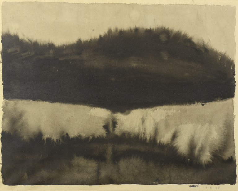 Catalogue raisonné, Robert Malaval, Sans titre, lavis formes noires - 1958