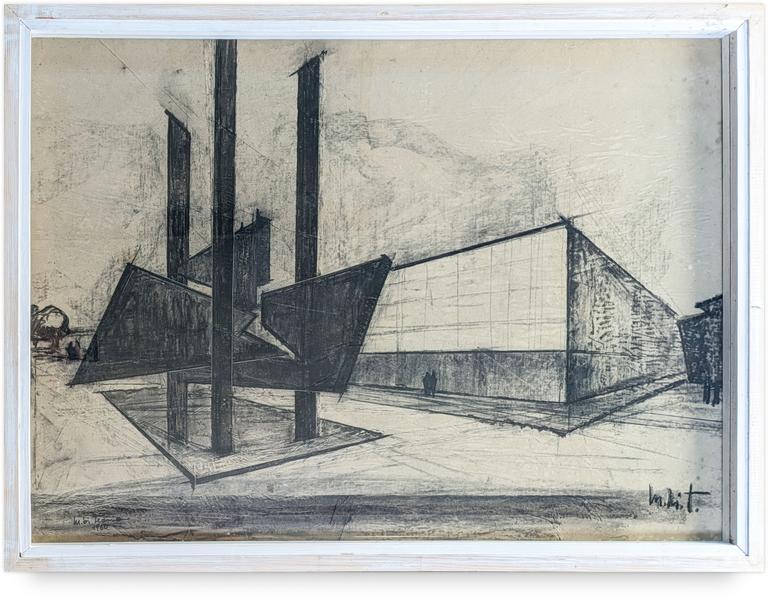 Catalogue raisonné, Francesco Marino di Teana, Dibujo al Carbon 3 - Dessin d’étude d’une sculpture dans son contexte architectural — 1958 à 1960