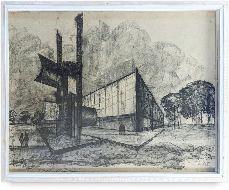 Catalogue raisonné, Francesco Marino di Teana, Dibujo al Carbon 4 - Dessin d’étude d’une sculpture dans son contexte architectural — 1948 à 1960