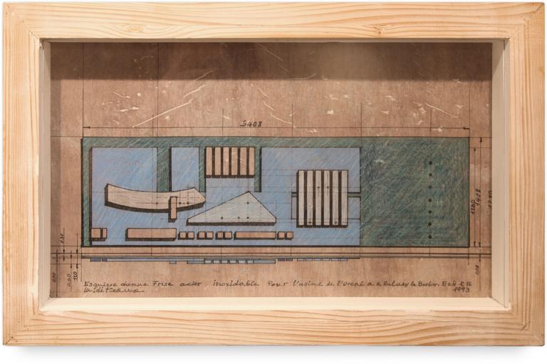 Catalogue raisonné, Francesco Marino di Teana, Esquisse d’une frise acier inoxydable Pour l’usine de l’Oréal à Aulnay la Barbière — 1993