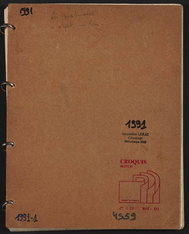 Catalogue raisonné, Jean & Jacqueline Lerat, Carnet de croquis Jacqueline Lerat "Les matériaux, l'objet, un lieux" 4559 — 1991