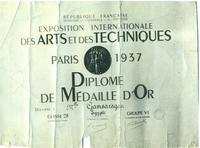Exposition Internationale 1937 Médaille d'Or