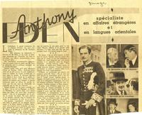A propos de l'exposition personnelle Galerie MMM 1938 -2 AU verso, un article qui relate la démission d'Anthony Eden