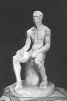 Nu homme assis posture d'attente, plâtre
