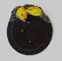 Assiette à dessert décor citrons, fond émaill bleu marine D=17 cm 