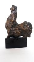 Coq bronze marron, socle noir (1) H=12 cm hors socle 