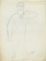 Dessin la porteuse de fruits, corps entier. Calque 24x31 cm 