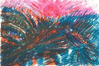 Dessin série feutre soleil rouge et sol vert 10x14 cm 