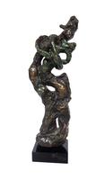 Deux êtres enlacés (1) bronze vert-marron, femme et enfant H=23 cm 