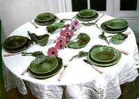 Service de table céramique émaillée vert foncé (2) 