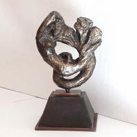 Sirène et plante H=11 cm hors socle bronze marron socle bois et métal forme trapèze 