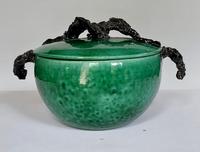 Soupière avec couvercle céramique émaillée vert foncé feuilles D=35 cm avec anses, H=20 cm 