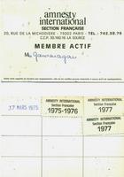 Amnesty international Carte de Membre actif 1975-1977