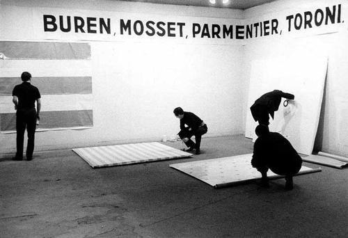 BMPT, 18e Salon de la Jeune Peinture, travail se fait devant le public lors du vernissage, janvier 1967