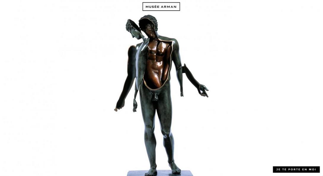 Je te Porte en Moi, 2001, 8 exemplaires de 1/8 à 8/8, 4 épreuves d'artiste de EA1/4 à EA4/4, 1840 x 740 x 570 mm, copies de statues antiques découpées, charnières, bronze patiné, Fonderie d'Art R. Bocquel S.A., Bréauté (France).