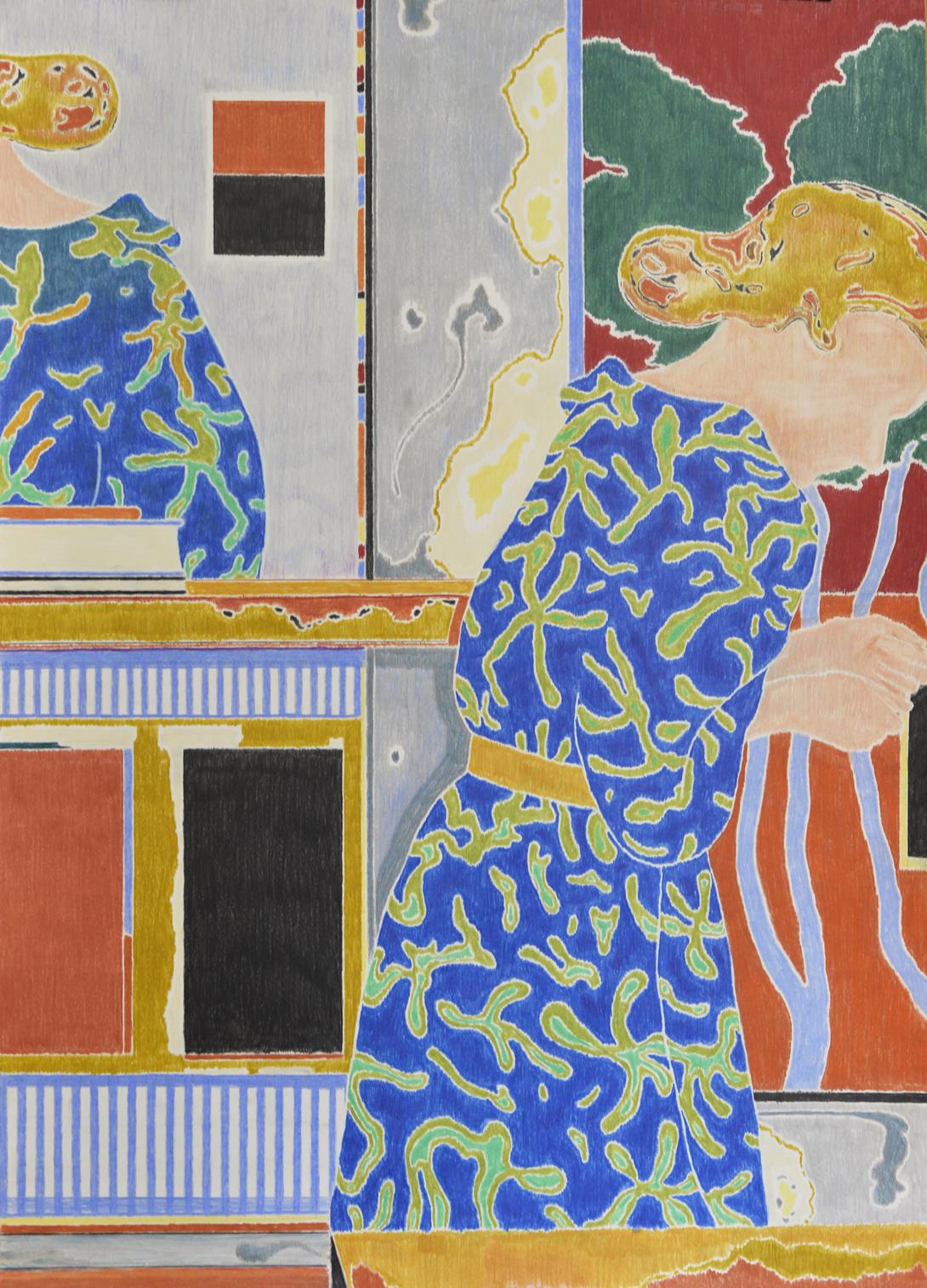 José Cori, The woman, colored pencils on paper, 2022