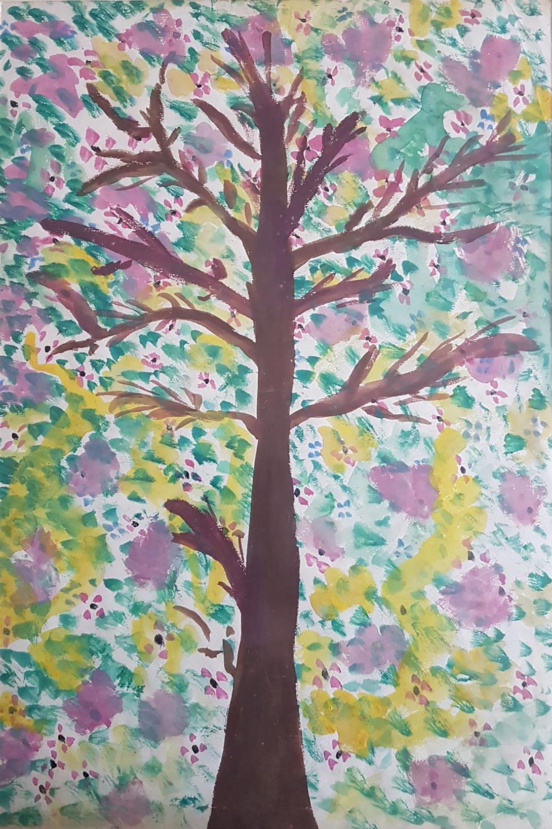 "Arbre en fleur"gouache sur papier-48,5cmx32cm-1950